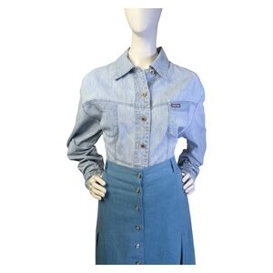 Vintage Hollywood Jeans Light Wash Button Denim Shirt | Western 90s | Fits M/L